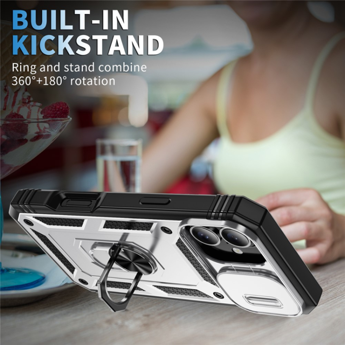A-One Brand - iPhone 17 Mobilskal Slide Camshield Kickstand - Vit