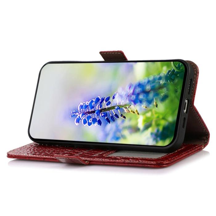 OEM - Samsung Galaxy S26 Ultra Fodral RFID Skydd Äkta Läder Krokodil - Röd