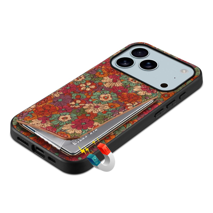 A-One Brand - iPhone 17 Pro Mobilskal Korthållare Blommor - Sommar / Röd