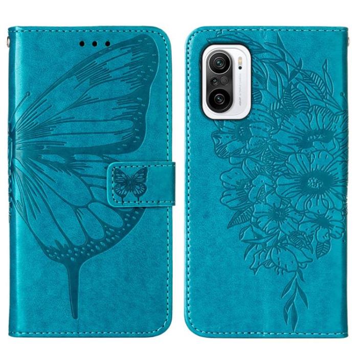 A-One Brand - Butterfly Flower Imprinted Plånboksfodral Xiaomi 12 Pro - Blå