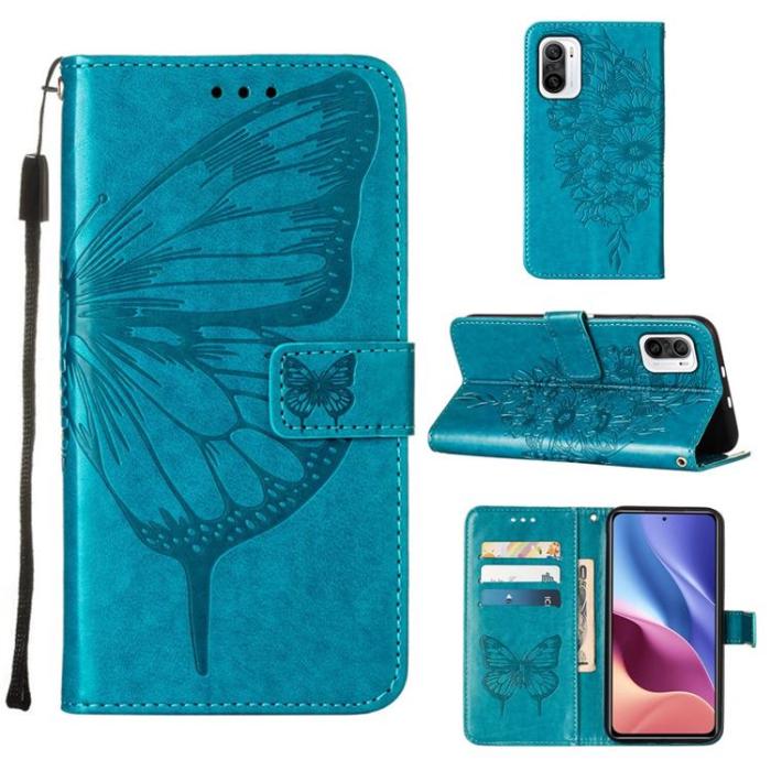 A-One Brand - Butterfly Flower Imprinted Plånboksfodral Xiaomi 12 Pro - Blå