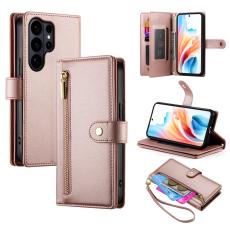 OEM - Samsung Galaxy S26 Ultra Pl&aring;nboksfodral Med Dragkedja Konstl&auml;der - Rosa
