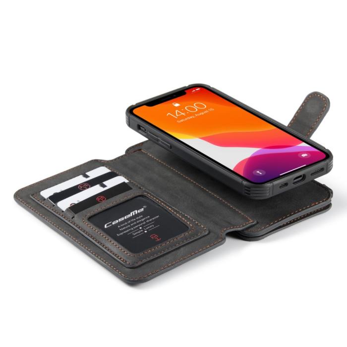 Caseme - CASEME Avtagbart Äkta Läder Plånboksfodral iPhone 12 Mini - Svart