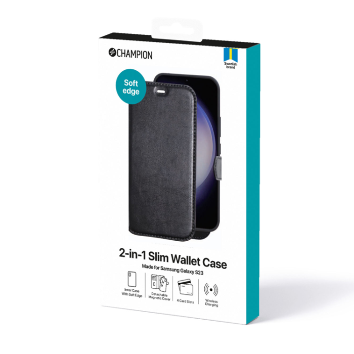 Champion - CHAMPION Galaxy S23 Plånboksfodral 2-in-1 Slim - Svart