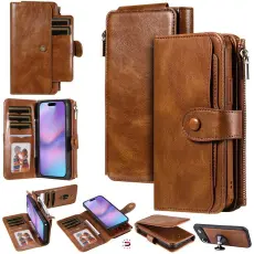 A-One Brand - iPhone Air Plånboksfodral Detachable Zipper - Brun