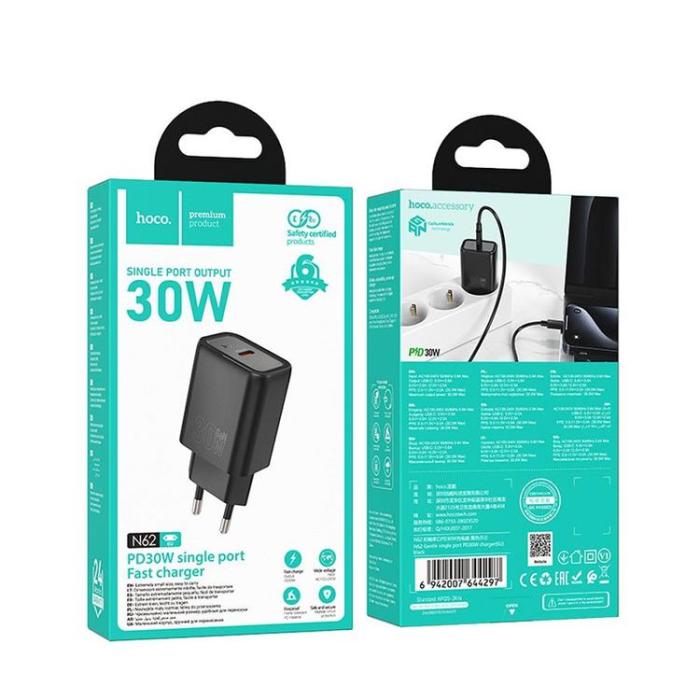 Hoco - Hoco Snabbladdare 30W USB-C GaN PD QC N62 - Svart