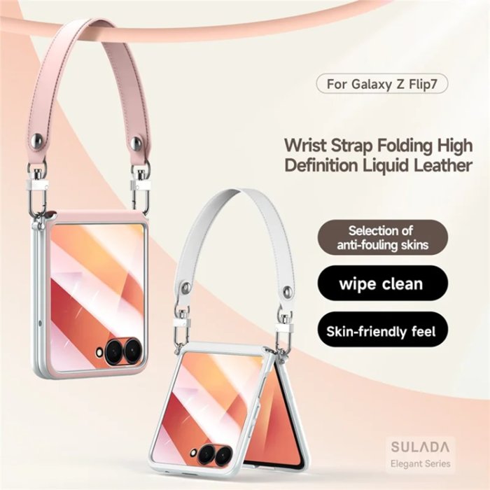 SULADA - SULADA Galaxy Z Flip 7 Mobilskal med Rem Läder - Svart