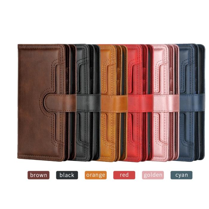 OEM - Äkta Läder Plånboksfodral iPhone 13 Mini Multiple Card Slots - Röd