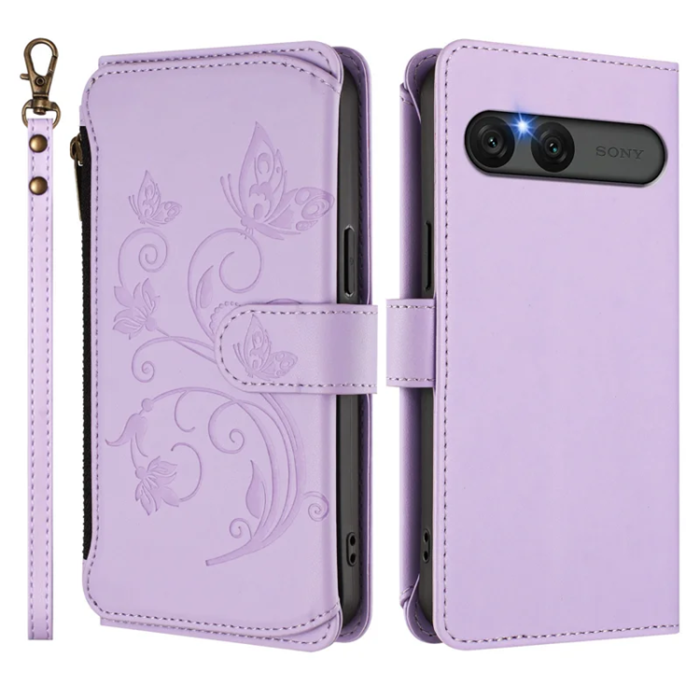 A-One Brand - Sony Xperia 10 VII Plånboksfodral Butterfly Floral - Lila