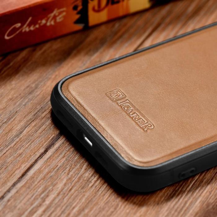 ICARER - iCarer iPhone 14 Pro Max Skal Magsafe Äkta Läder - Ljusbrun