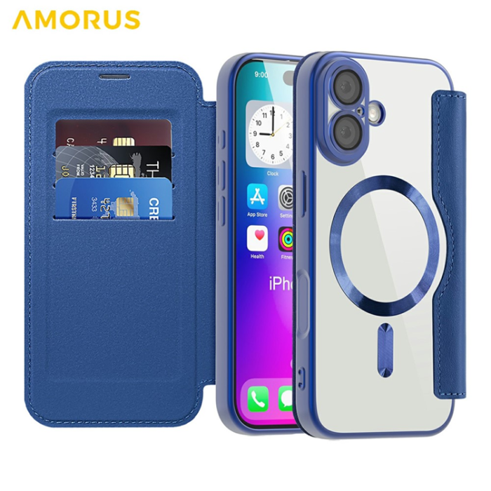 Amorus - AMORUS iPhone 17 Plånboksfodral MagSafe RFID Blocking - Sapphire