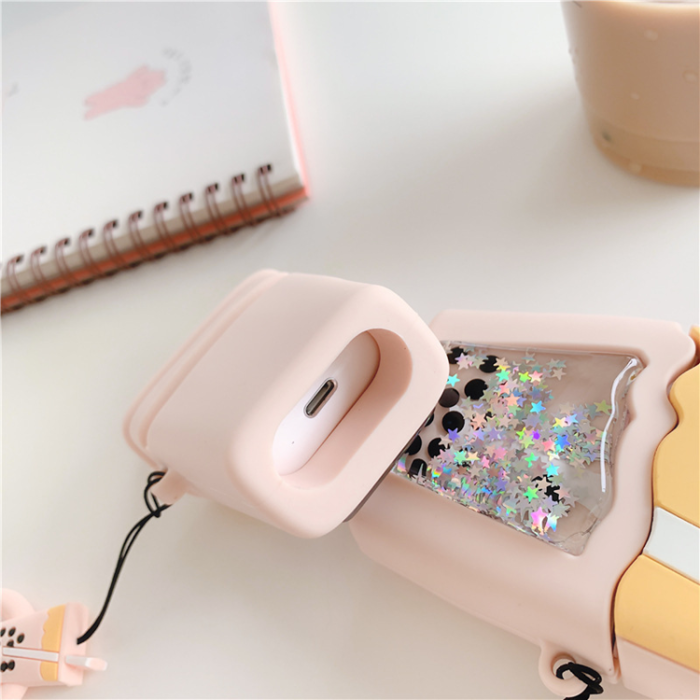 A-One Brand - Airpods 1/2 Skal Boba Milk Tea Glitter - Rosa