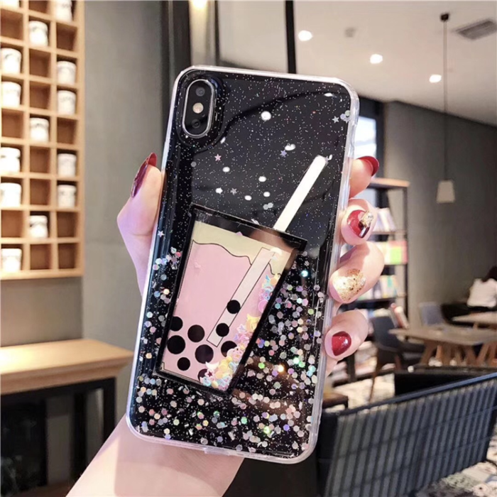 UTGATT1 - iPhone 7/8/SE (2020/2022)Mobilskal Boba Milk Tea Sequins - Svart