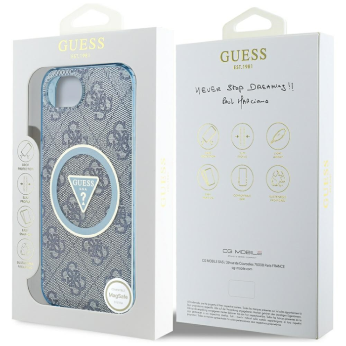 Guess - Guess iPhone 16e Mobilskal Magsafe Metal Glitter - Blå