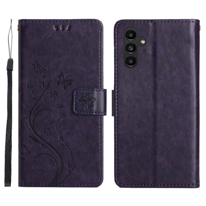 OEM - Samsung Galaxy S26 Plus Plånboksfodral Konstläder Fjäril Blomma - Lila