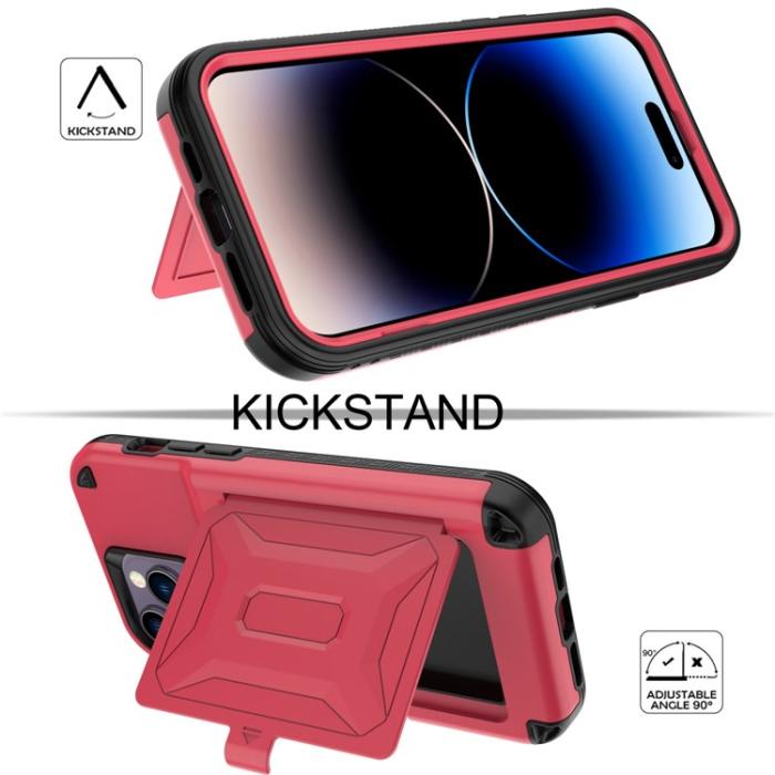 OEM - iPhone 14 Pro Skal Korthållare Mirror Kickstand - Röd