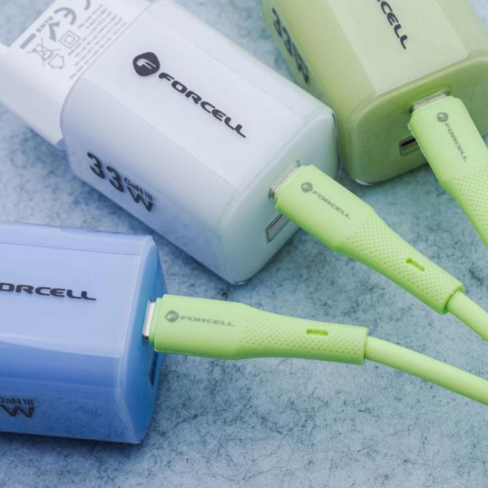 Forcell - FORCELL USB-A till USB-C 66W Kabel 3A 1m QC4.0 Silikon C342 - Grön