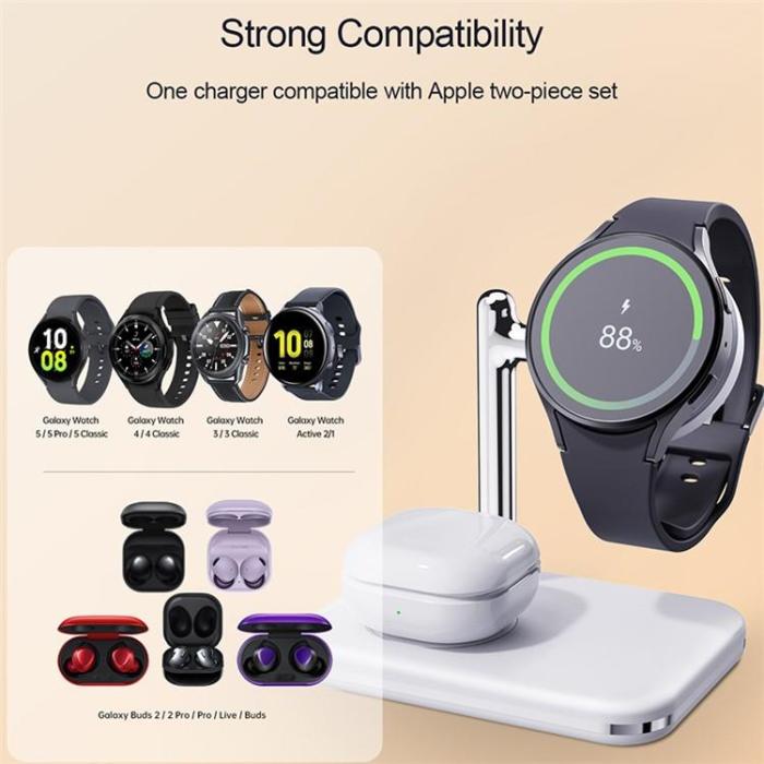 OEM - 2-in-1 Trådlös Laddare För Samsung Galaxy Buds/Klocka V8S - Vit