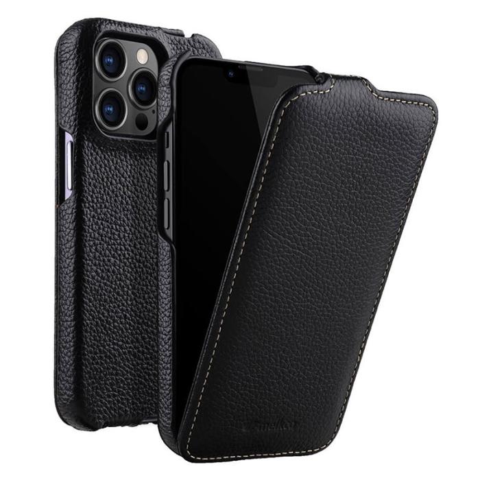 Melkco - MELKCO iPhone 12 Pro Max Vertikalt Flipfodral Äkta Läder + PC Svart