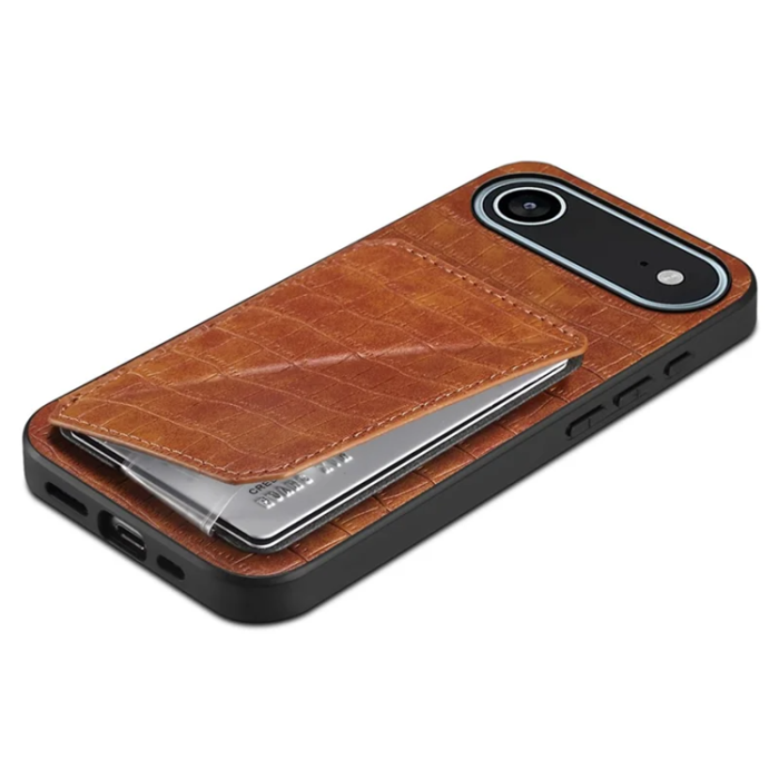 A-One Brand - iPhone 17 Air Mobilskal Korthållare Crocodile Textured - Brun