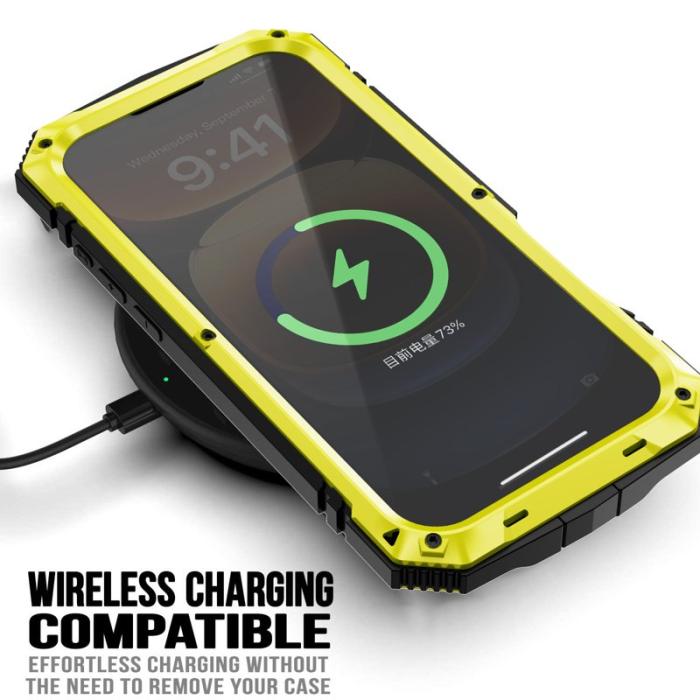 R-JUST - R-JUST Mobilskal till iPhone 16 Pro PC+Silicone+Metal Ställ - Gul