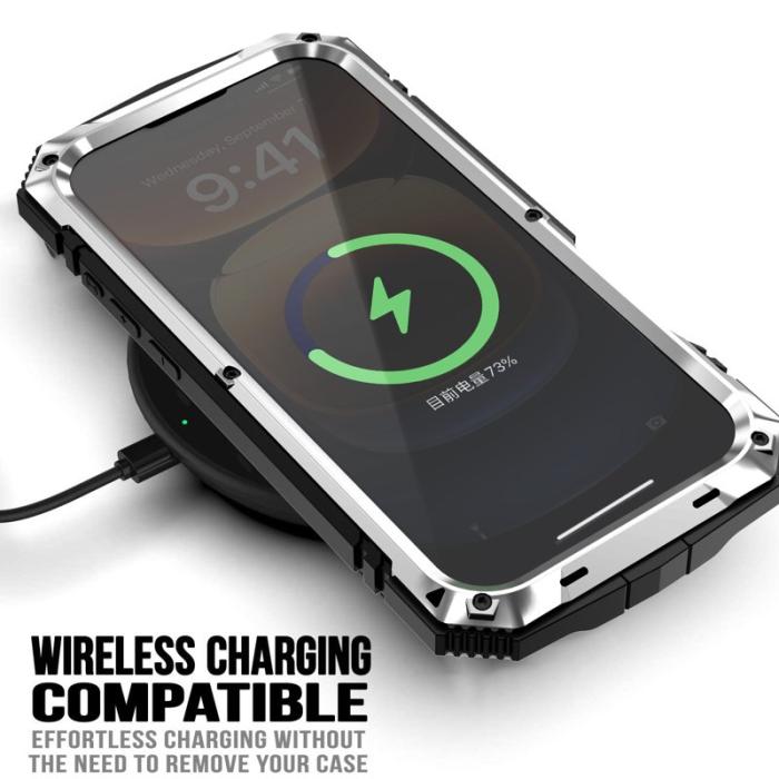 R-JUST - R-JUST Mobilskal till iPhone 16 Pro PC+Silicone+Metal Ställ Silver