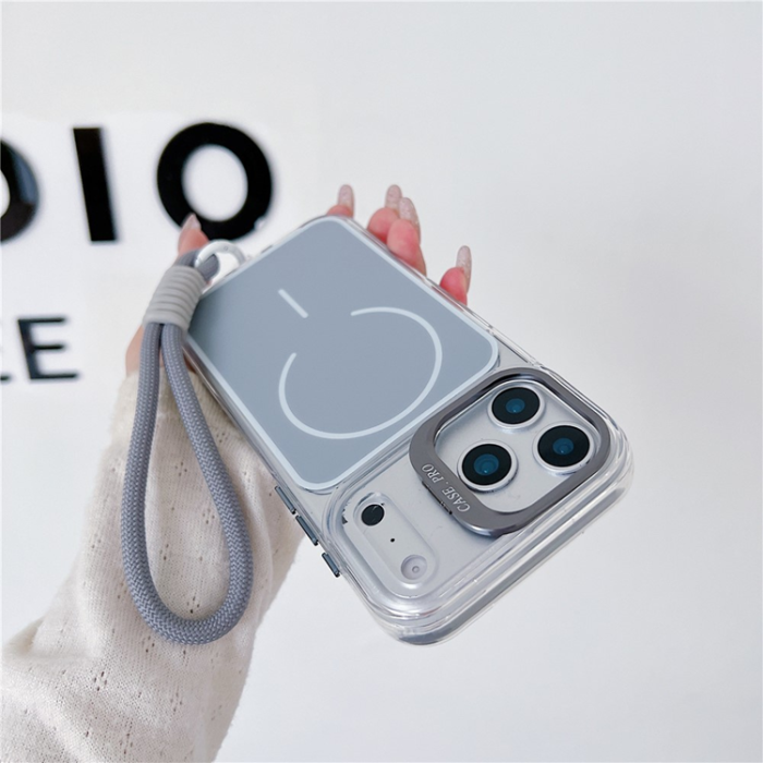 A-One Brand - iPhone 17 Pro Mobilskal MagSafe med Handrem Lens Kickstand - Grå