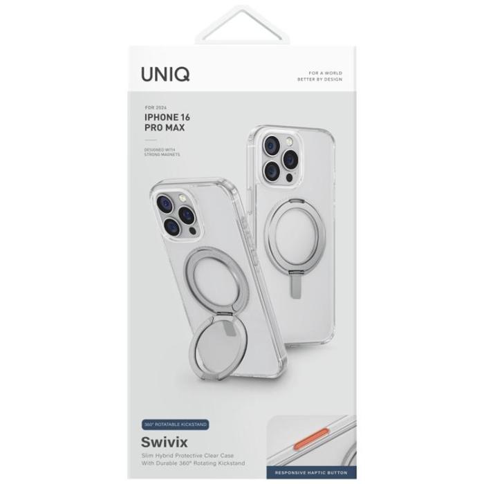 UNIQ - UNIQ iPhone 16 Pro Max Mobilskal Swivix 360 Kickstand - Clear