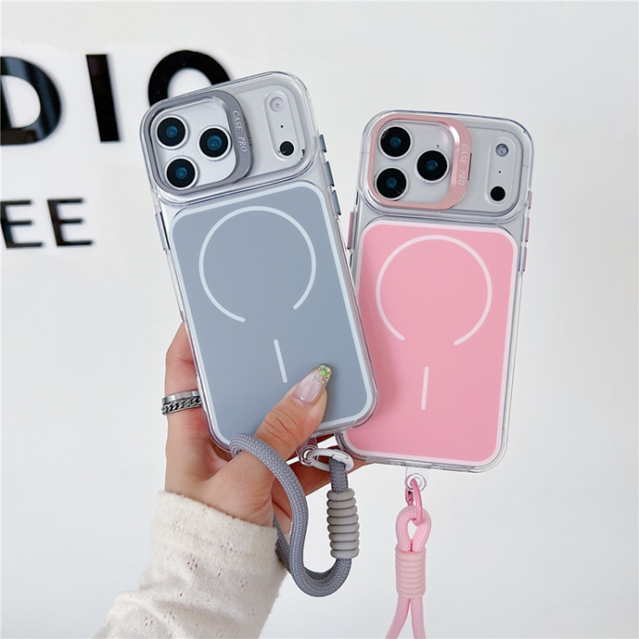 A-One Brand - iPhone 17 Pro Max Mobilskal MagSafe med Handrem Lens Kickstand - Grå