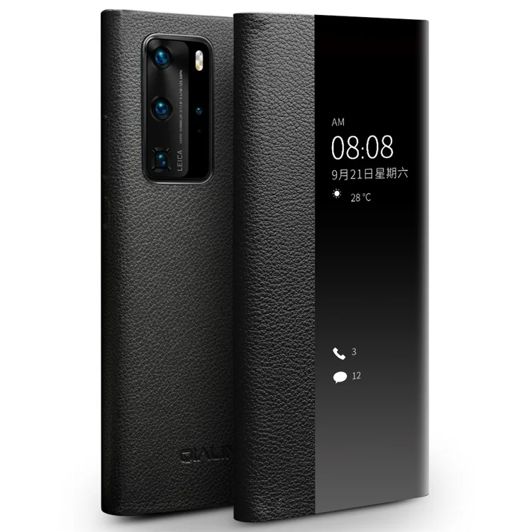 QIALINO Huawei P40 Fodral Äkta Läder med Fönster - Svart | 2353 | AlltMobil