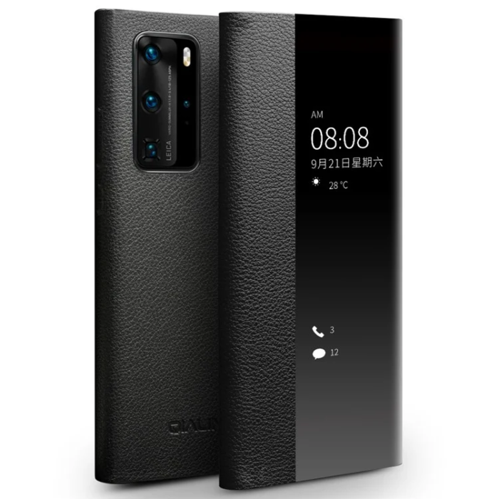 QIALINO - QIALINO Huawei P40 Fodral Äkta Läder med Fönster - Svart