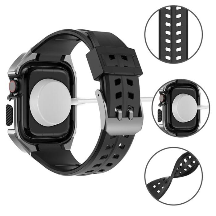Kingxbar - Kingxbar Apple Watch 7/8 (45mm) Armband CYF136 2in1 Rugged - Silver