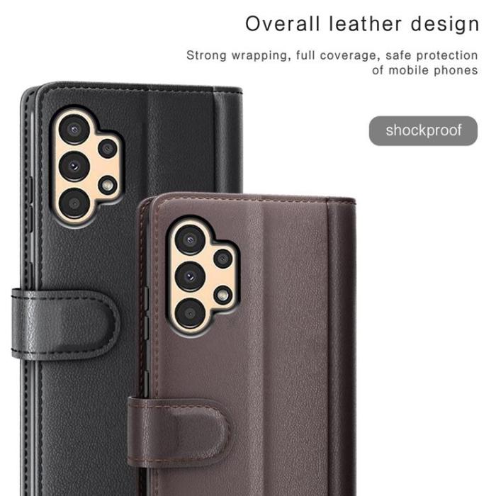 A-One Brand - Folio Flip Äkta Läder Plånboksfodral Galaxy A13 4G - Brun