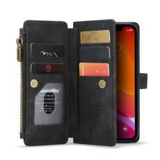 Caseme - CASEME Konstl&auml;der Pl&aring;nboksfodral f&ouml;r iPhone 12/12 Pro med rem - Svart
