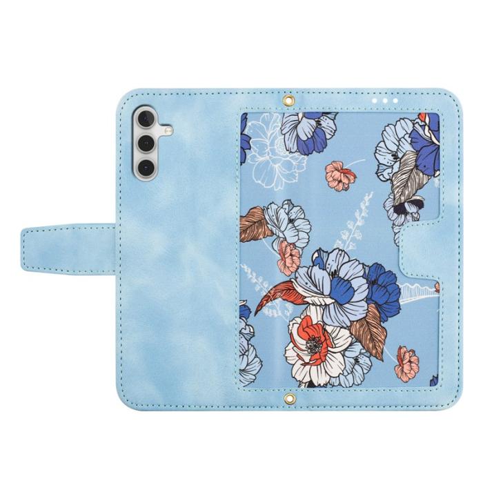 OEM - Mobilskal till Samsung Galaxy S26 Plus PU Läder Blommönster - Blå