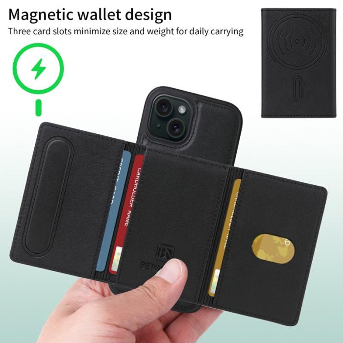 BETOPNICE - BETOPNICE iPhone 15 Fodral KonstLäder med Ställ - Svart