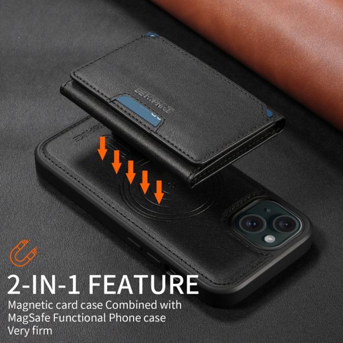 BETOPNICE - BETOPNICE iPhone 15 Fodral KonstLäder med Ställ - Svart