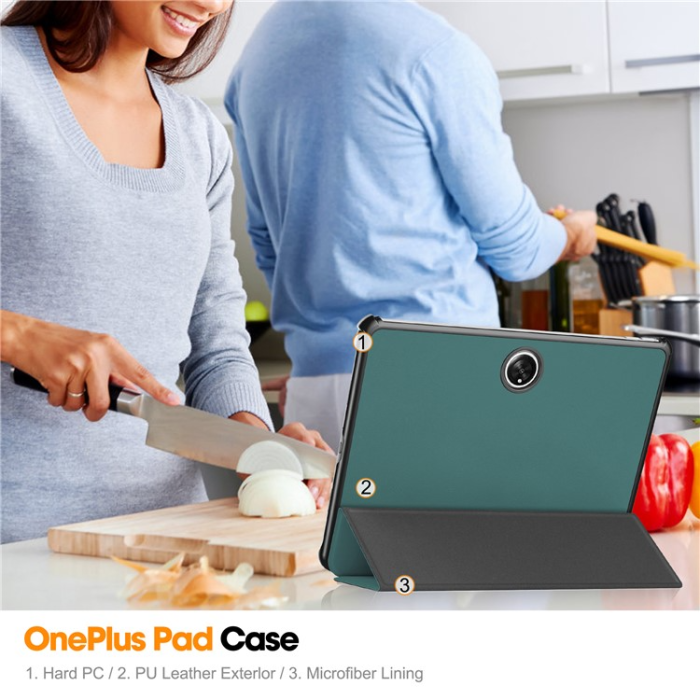 A-One Brand - OnePlus Pad Fodral Smart Tri-Fold Stand PU-Läder - Grön