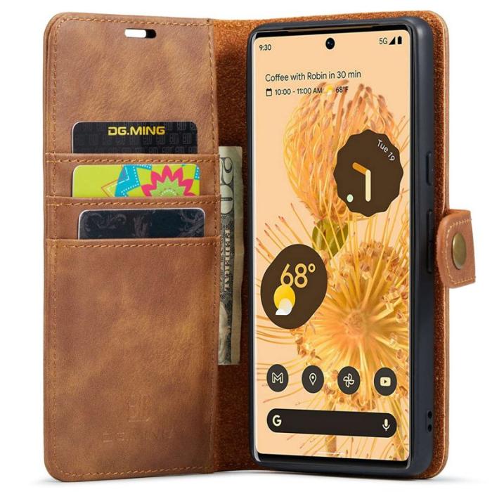 DG.MING - DG.MING Google Pixel 7 Pro 5G Plånboksfodral 2-i-1 Äkta läder brun