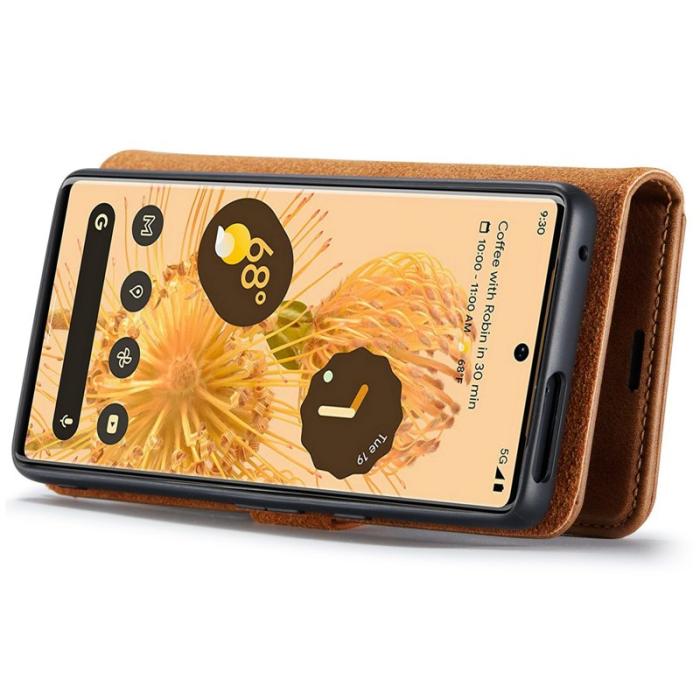 DG.MING - DG.MING Google Pixel 7 Pro 5G Plånboksfodral 2-i-1 Äkta läder brun