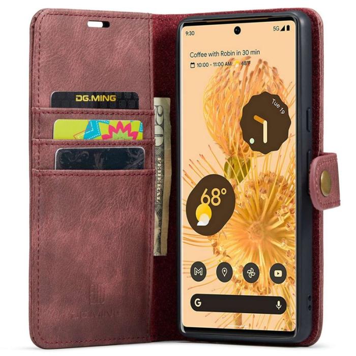 DG.MING - DG.MING Google Pixel 7 Pro 5G Plånboksfodral Äkta Läder 2-i-1 Röd