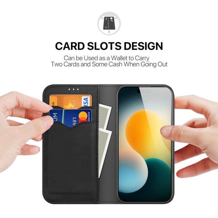 Dux Ducis - DUX DUCIS Hivo iPhone 17 Plånboksfodral Äkta läder - Svart