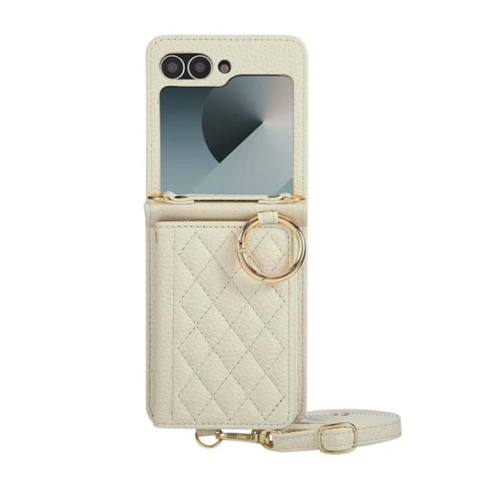 A-One Brand - Galaxy Z Flip 7 FE / Z Flip 6 Mobilskal Korthållare Kickstand Rhombus - Beige