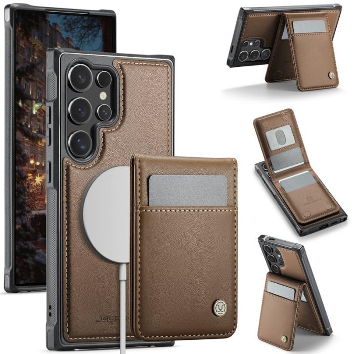 JEEHOOD - JEEHOOD J06 Konstläder fodral till Samsung Galaxy S23 Ultra - Brun