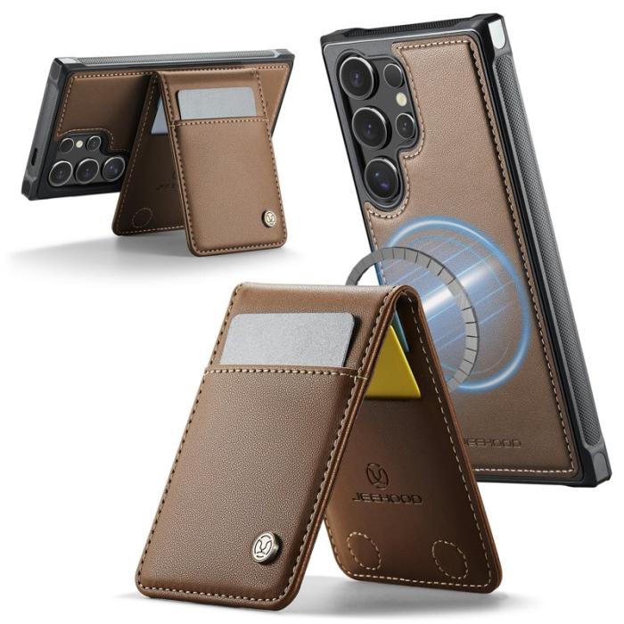 JEEHOOD - JEEHOOD J06 Konstläder fodral till Samsung Galaxy S23 Ultra - Brun