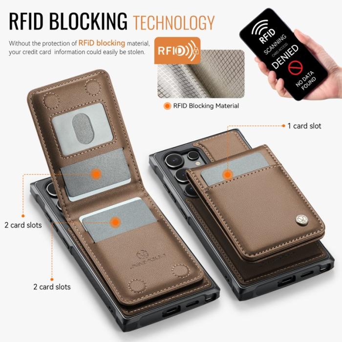 JEEHOOD - JEEHOOD J06 Konstläder fodral till Samsung Galaxy S23 Ultra - Brun