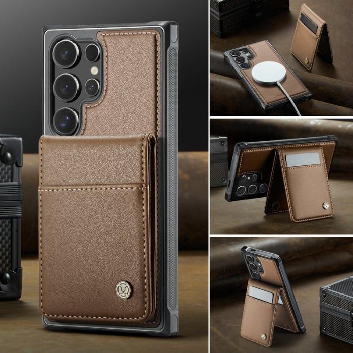 JEEHOOD - JEEHOOD J06 Konstläder fodral till Samsung Galaxy S23 Ultra - Brun