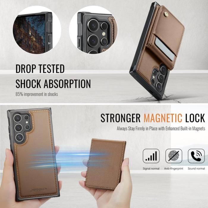 JEEHOOD - JEEHOOD J06 Konstläder fodral till Samsung Galaxy S23 Ultra - Brun