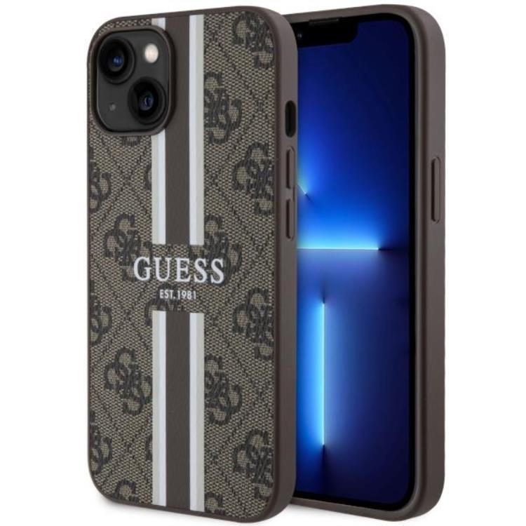 Guess iPhone 14 Plus Mobilskal MagSafe Printed Stripes Brun | 2353 | AlltMobil