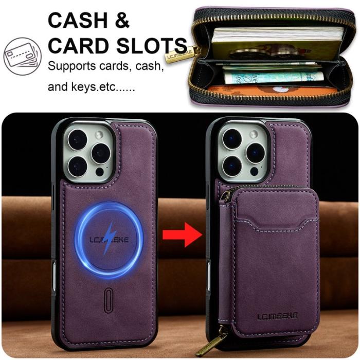 LC.imeeke - LC.IMEEKE L6 iPhone 14 Pro Max Plånboksfodral Konstläder - Lila